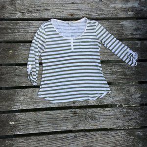 COPY - M 👉Leaving green white stripes Henley top banana